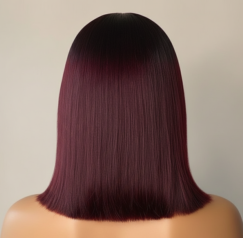 Perruque bob droite en cheveux humains, Full HD lace suisse, couleur Wine Red