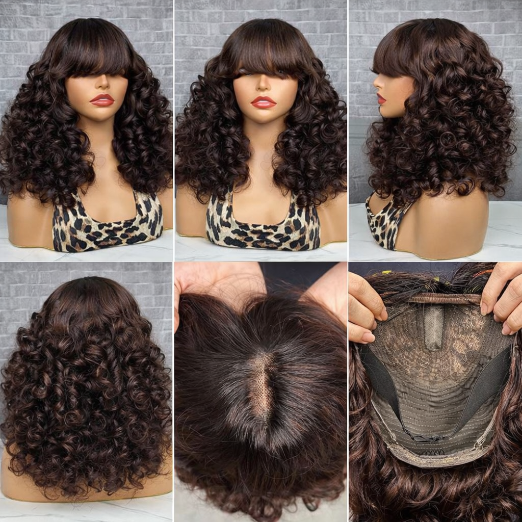 Perruque à frange, sans colle