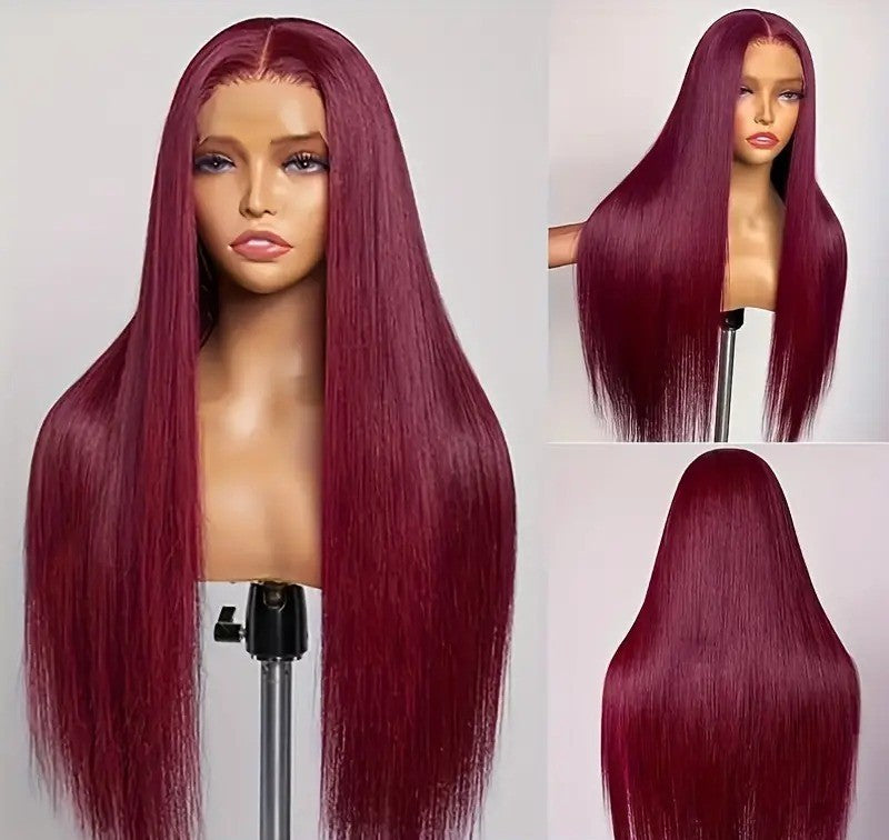 Bone Straight Burgundy Lace Wig – 28 Inches
