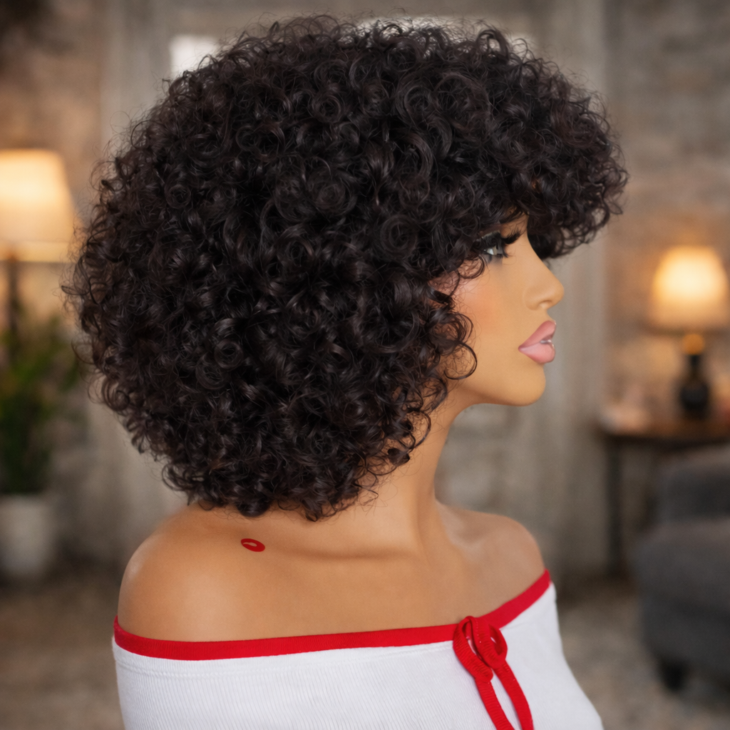 Liodys Bob Glam Bouclée avec Frange, Élégance Volumineuse