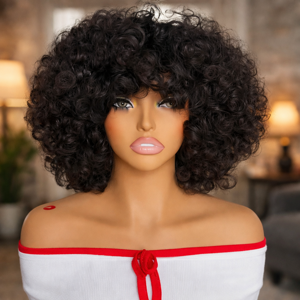 Liodys Bob Glam Bouclée avec Frange, Élégance Volumineuse